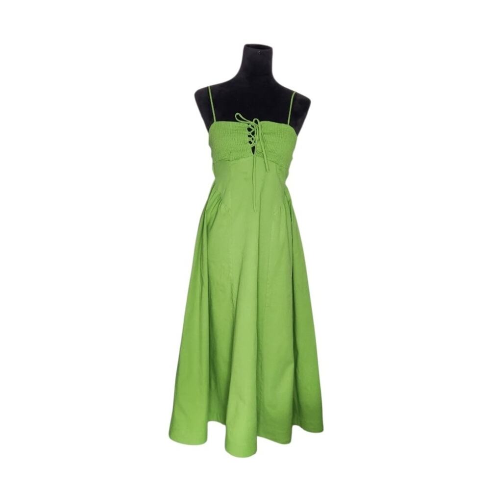 Free People Fifi Midi Dress Smocked Cotton Green Sleeveless Womens Size Medium - Picture 2 of 9